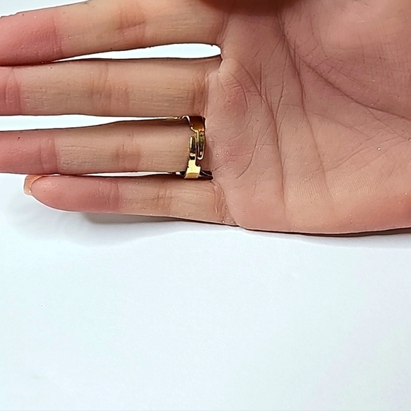 Large Flowered Custom Peach Ring W/Center Pearl & Gold Adj. Band OS - Picture 7 of 10